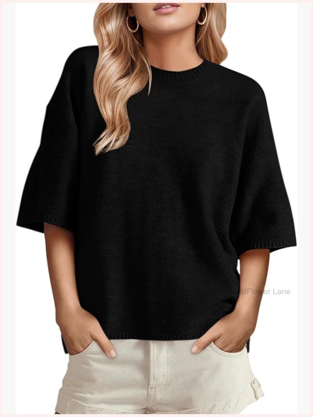 Short Sleeve Oversized Crewneck Cozy Knit Pullover Sweater Top